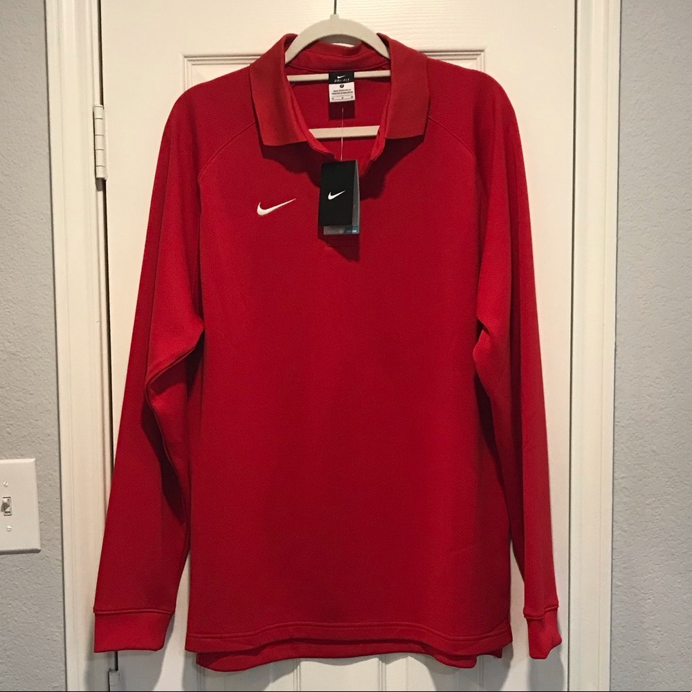 NIKE MENS RED DRI FIT LONG SLEEVED POLO NWT